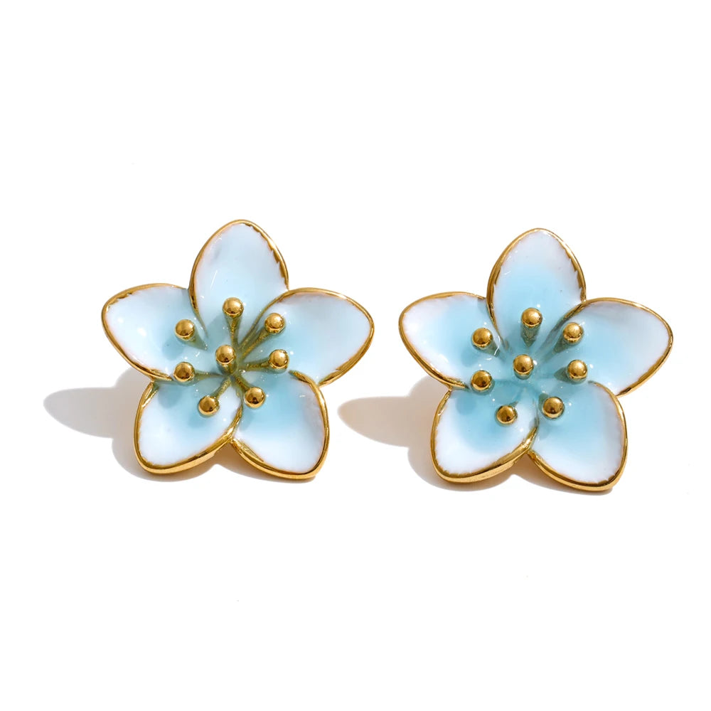 Brinco Flor Lilás Esmaltado Feminino com Detalhes Dourados Delicado e Elegante