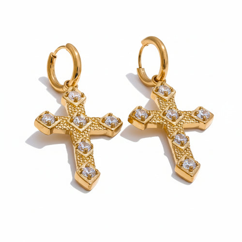 Brinco Cruz Celestial Dourada LuxStone