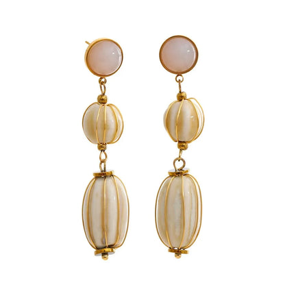 Brinco Longo Dourado com Madrepérola Champagne Feminino Elegant