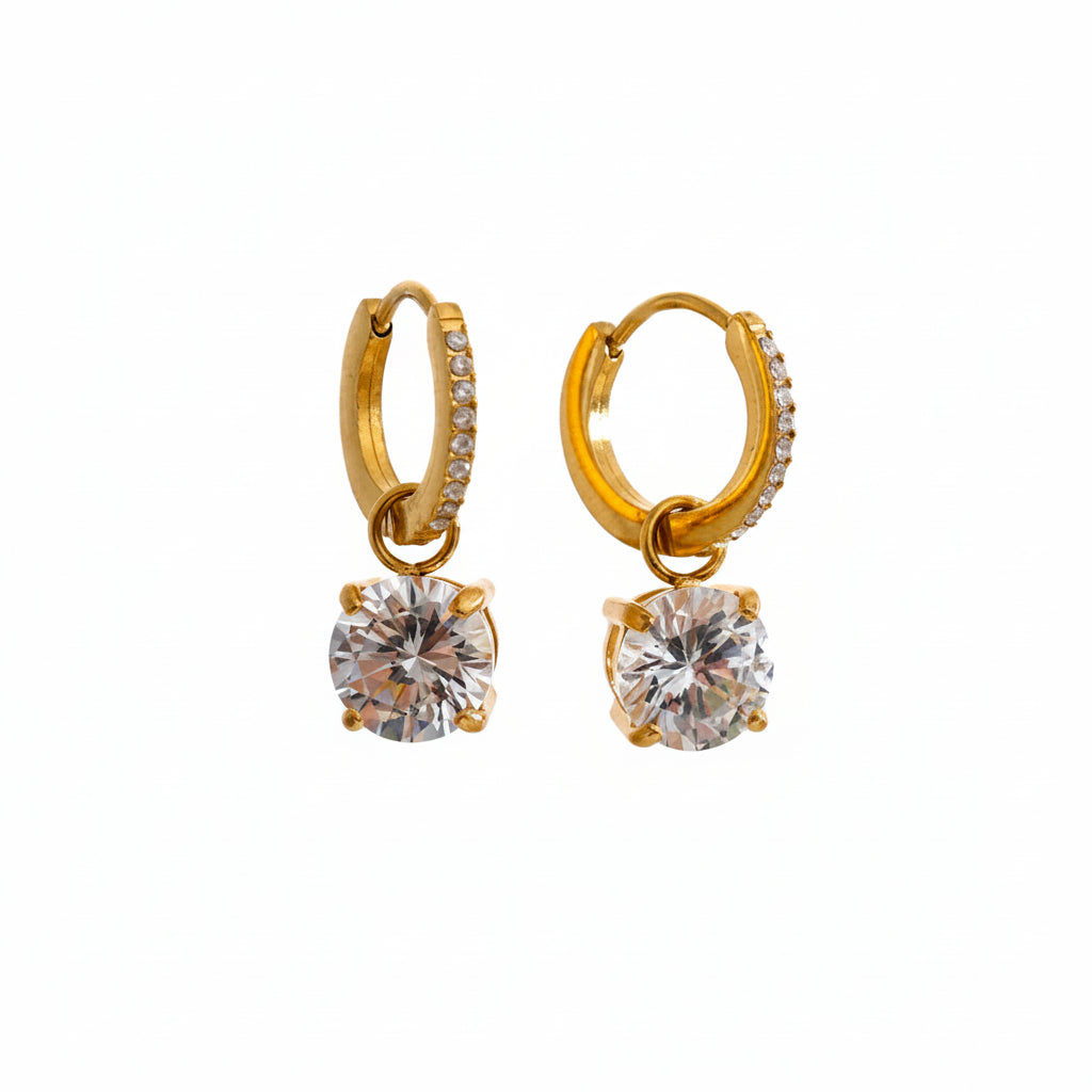 Brinco Argola Dourada com Zircônia Cristal Feminino