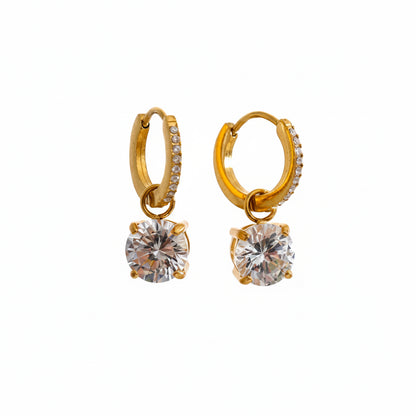 Brinco Argola Dourada com Zircônia Cristal Feminino