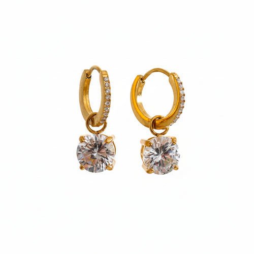 Brinco Argola Dourada com Zircônia Cristal Feminino