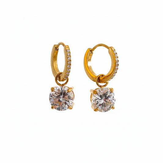 Brinco Argola Dourada com Zircônia Cristal Feminino