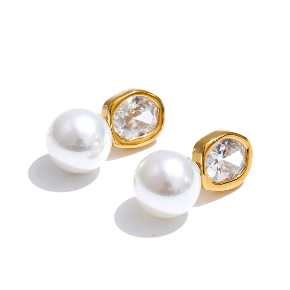 Brinco Pérola com Zircônia Dourado Feminino