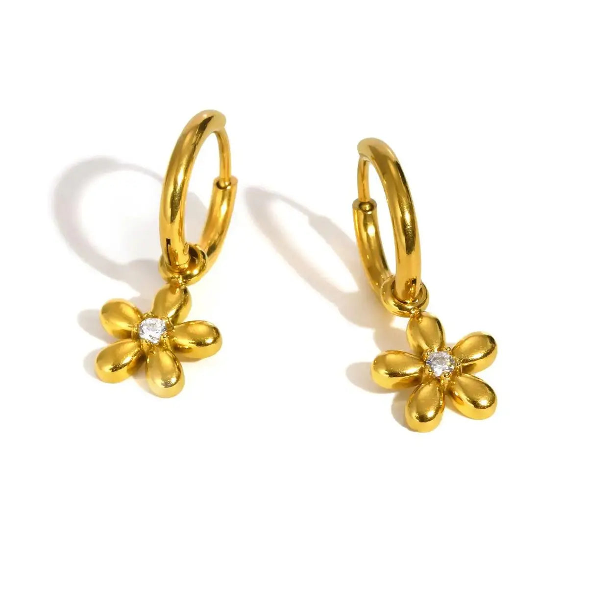 Brincos Argola Dourado Flor Zircônia