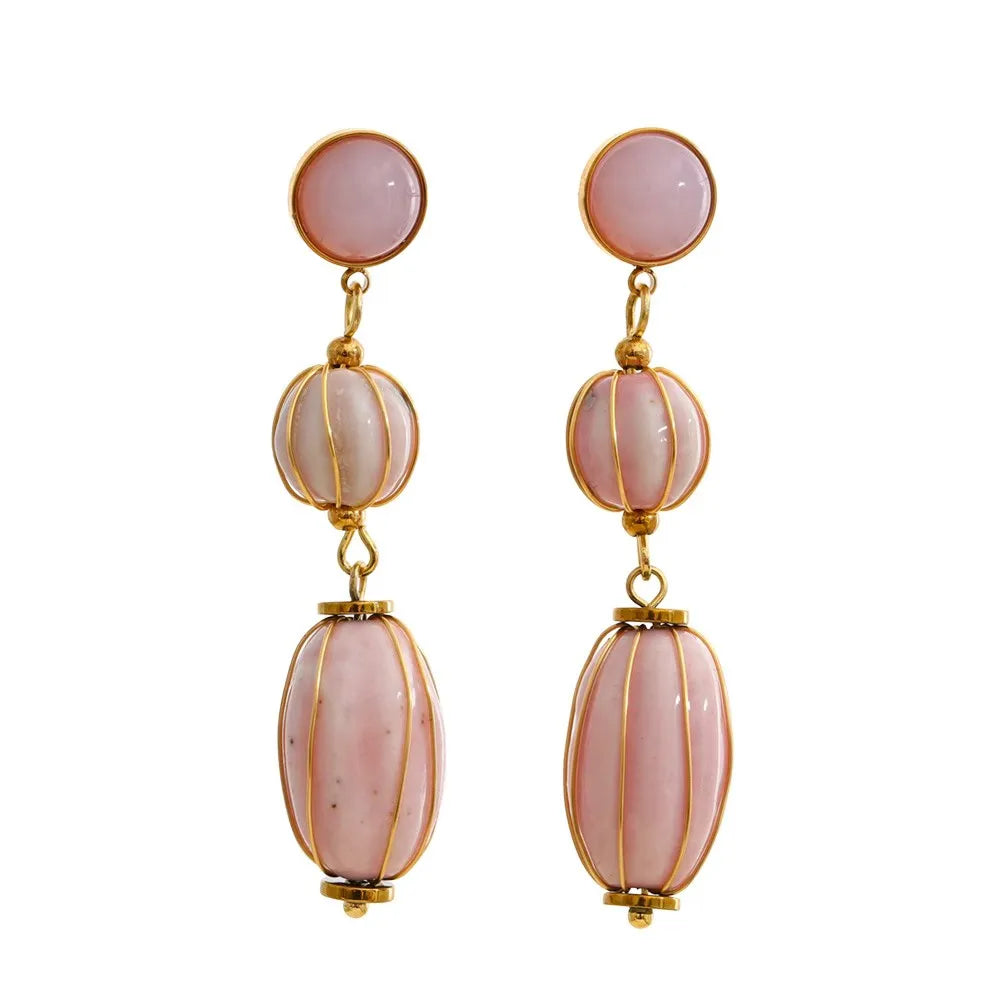 Brinco Longo Dourado com Madrepérola Champagne Feminino Elegant