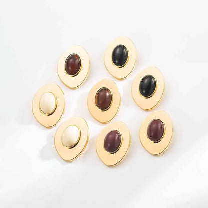Brinco Dourado Oval com Pedra Marrom Feminino