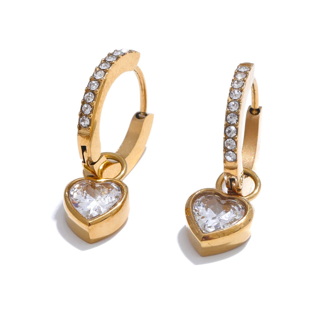 Brinco Argola Coração Cristal Dourado