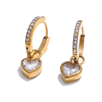 Brinco Argola Coração Cristal Dourado