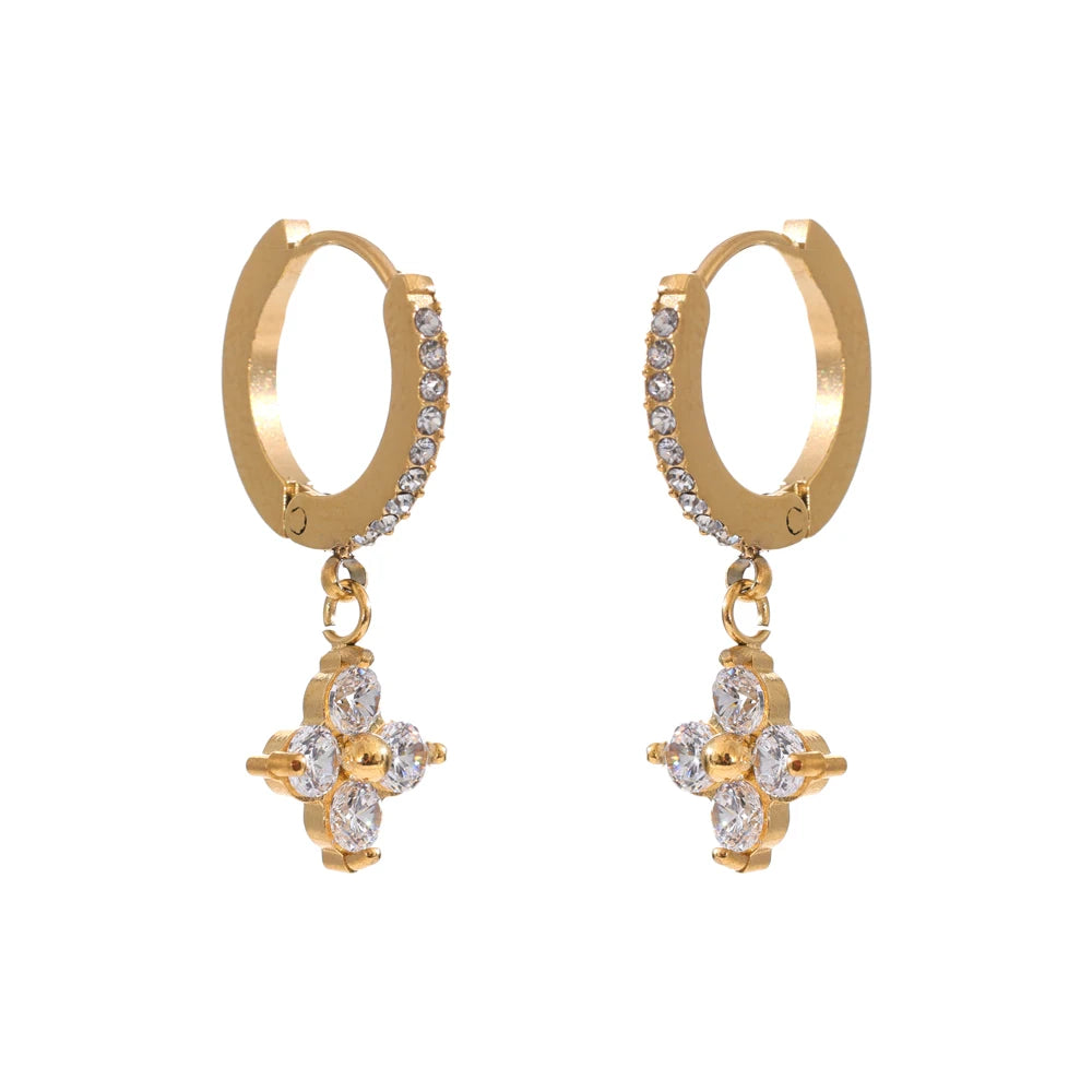 Brinco Argola Floral Cristal Dourado Luxo