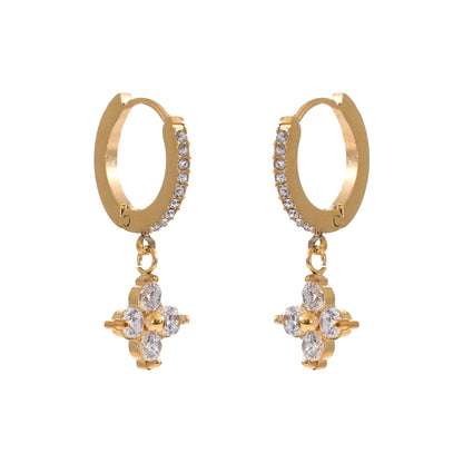 Brinco Argola Floral Cristal Dourado Luxo