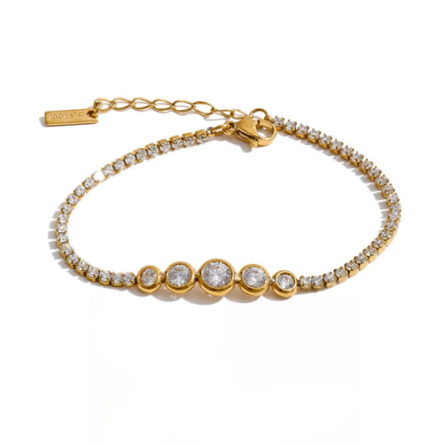 Pulseira Riviera Feminina Dourada com Zircônias Brilhantes Ajustável
