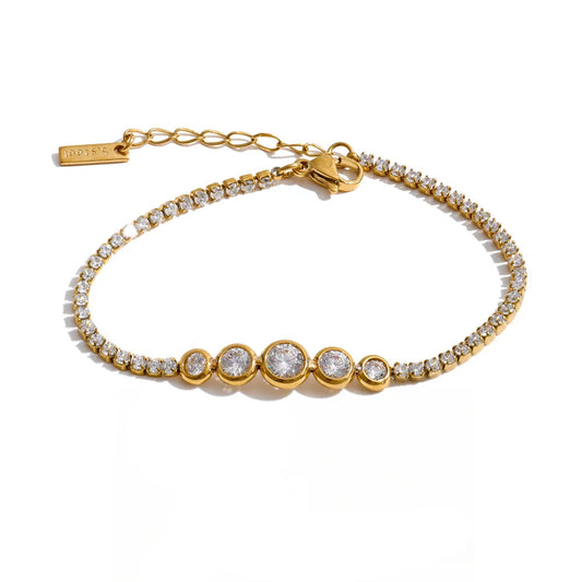 Pulseira Riviera Feminina Dourada com Zircônias Brilhantes Ajustável