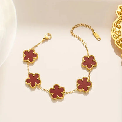 Pulseira Dourada com Flores Delicadas Feminina