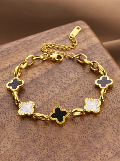 Pulseira Dourada com Flores Delicadas Feminina