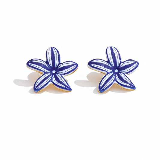 Brincos Flor Azul e Branco Feminino