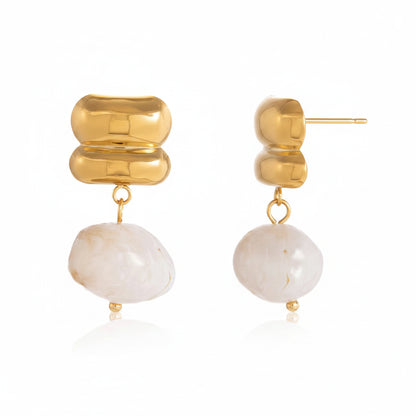 Brinco Dourado Orgânico com Pedra Colorida Feminino