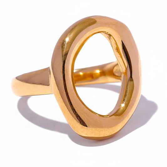 Anel Oval Vazado Dourado Feminino Minimalista