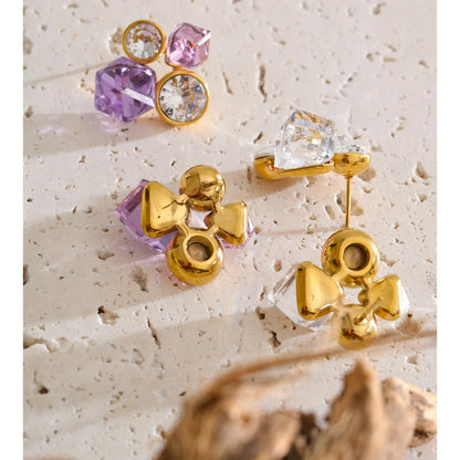 Brinco Feminino Cristal Geométrico com Acabamento Dourado e Brilho Premium