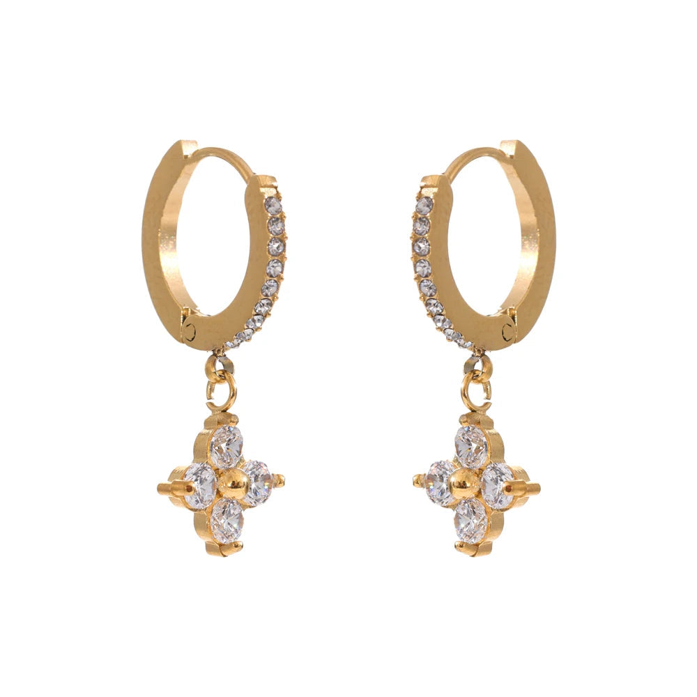Brinco Argola Floral Cristal Dourado Luxo
