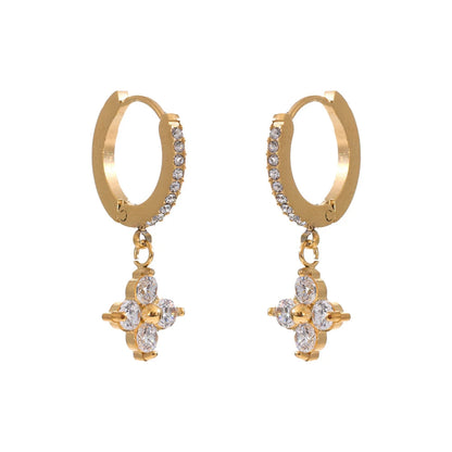 Brinco Argola Floral Cristal Dourado Luxo