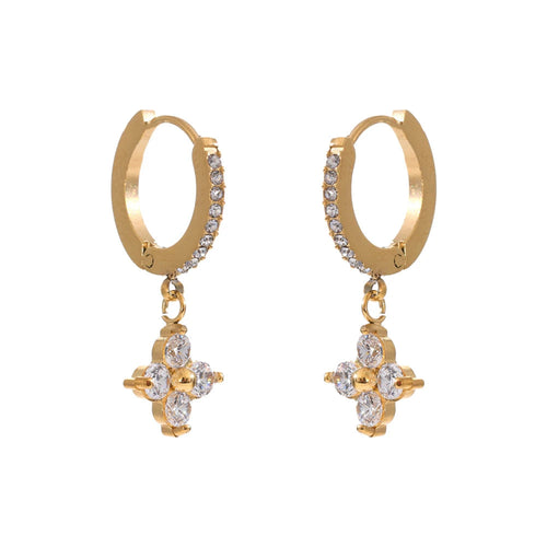 Brinco Argola Floral Cristal Dourado Luxo