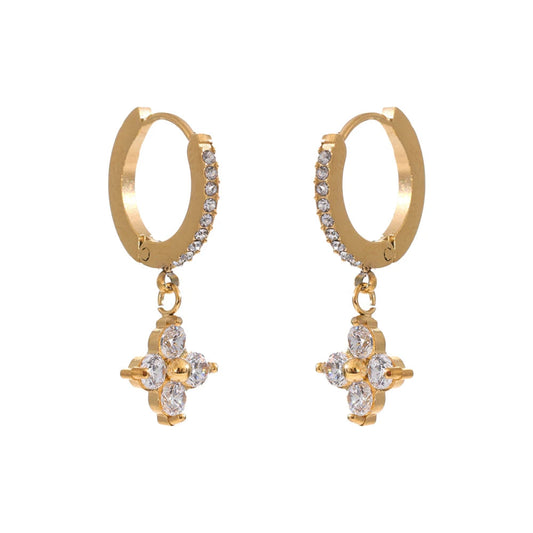 Brinco Argola Floral Cristal Dourado Luxo