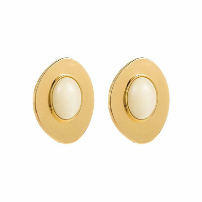Brinco Dourado Oval com Pedra Marrom Feminino