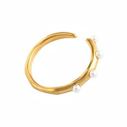 Anel Feminino com Pérolas Banhado a Ouro 18K