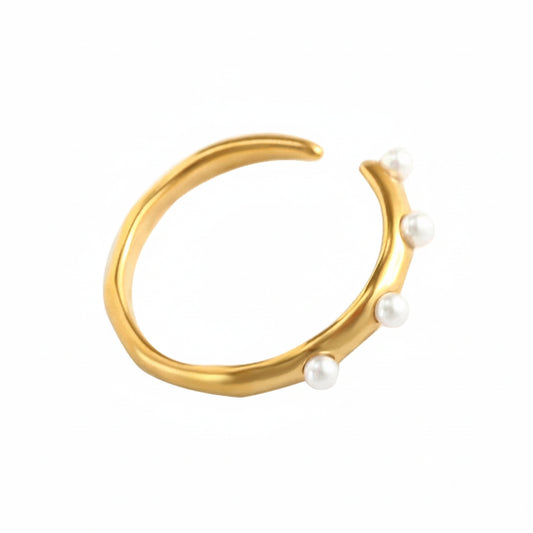 Anel Feminino com Pérolas Banhado a Ouro 18K