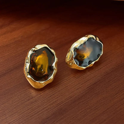 Brinco Dourado com Resina Âmbar Feminino
