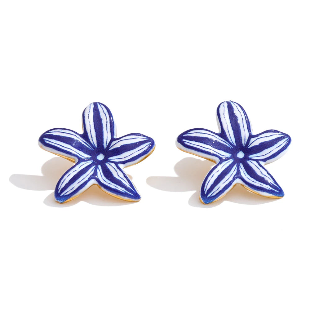 Brinco Flor Azul e Branco Feminino