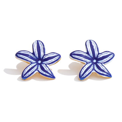 Brinco Flor Azul e Branco Feminino