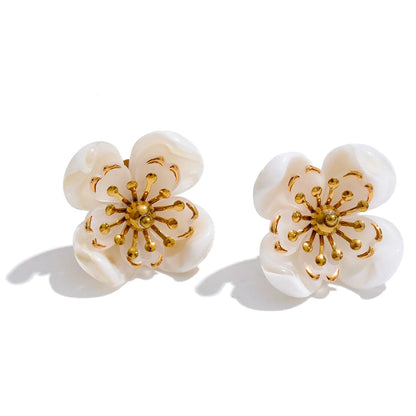 Brinco Flor Perolado Dourado Feminino Delicado