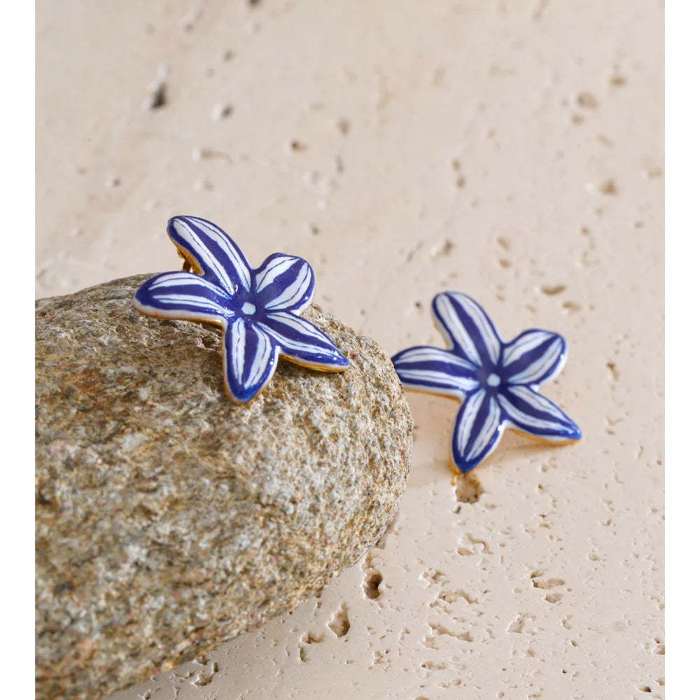Brinco Flor Azul e Branco Feminino