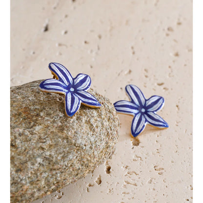 Brinco Flor Azul e Branco Feminino
