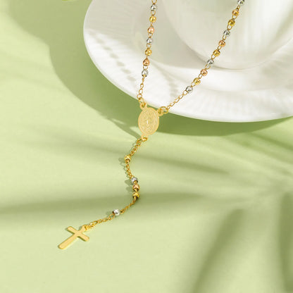 Colar Terço Dourado com Pingente de Cruz