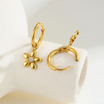Brincos Argola Dourado Flor Zircônia