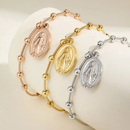 Pulseira Minimalista Nossa Senhora com Contas e Cruz Moderna