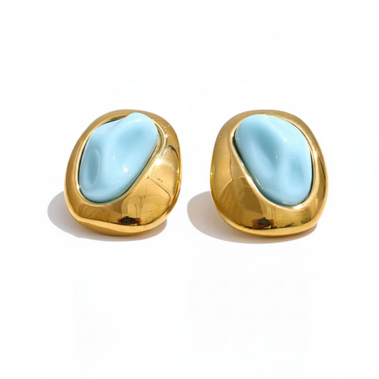 Brincos Dourado Orgânico com Pedra Azul Feminino