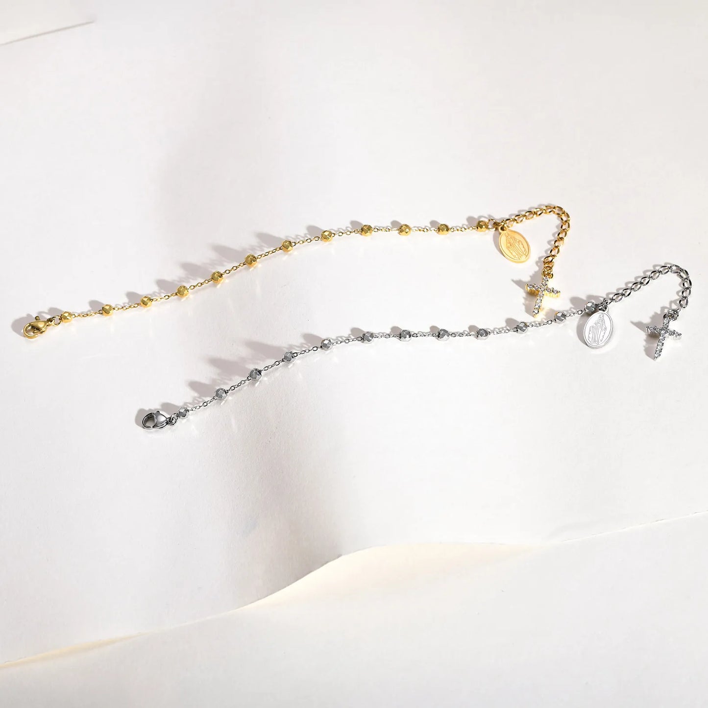 Pulseira Rosário Cruz Zircônia Cúbica