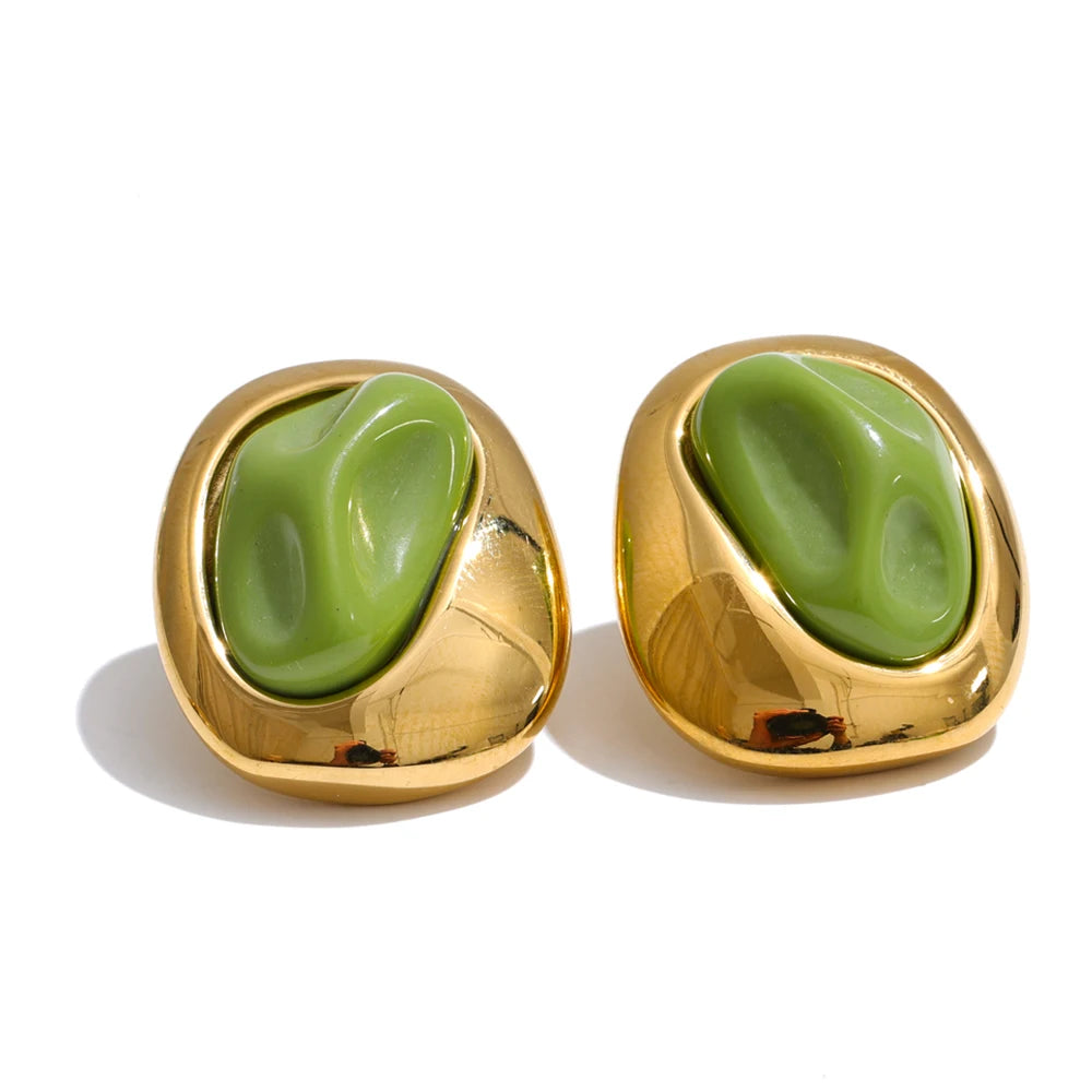 Brinco Dourado Orgânico com Pedra Azul Feminino