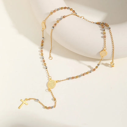 Colar Terço Dourado com Pingente de Cruz