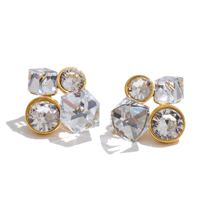 Brinco Feminino Cristal Geométrico com Acabamento Dourado e Brilho Premium