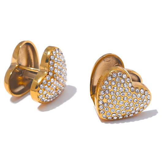 Brinco Coração Luxo Cristal Pavê Dourado