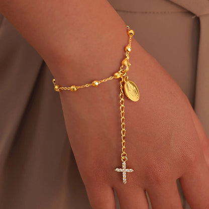 Pulseira Rosário Cruz Zircônia Cúbica