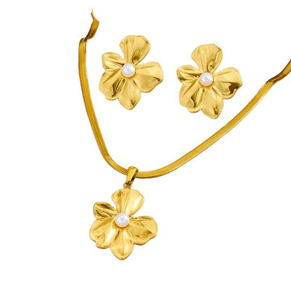 Colar e Brincos Flor com Pérola