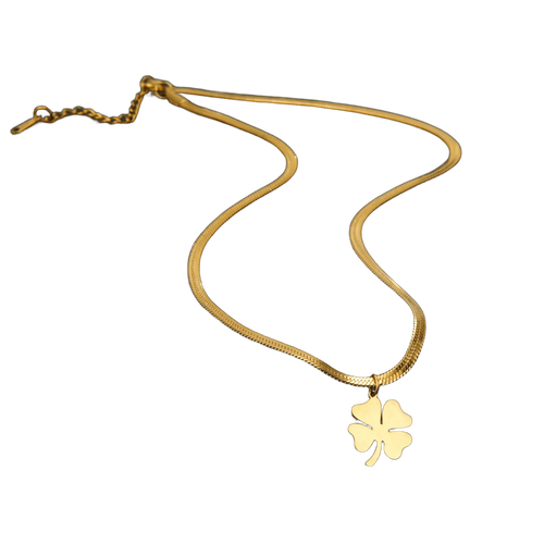 Colar Pingente Trevo Quatro Folhas Dourado