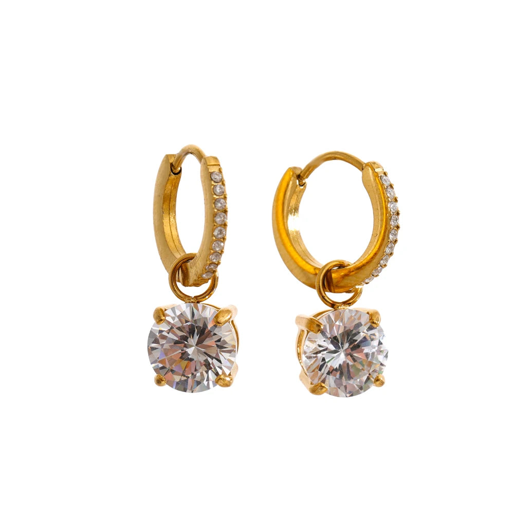 Brinco Argola Dourada com Zircônia Cristal Feminino